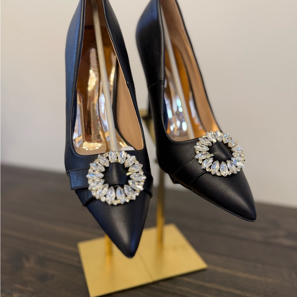 VENUS Black Elegant Heels with Rhinestone Detail